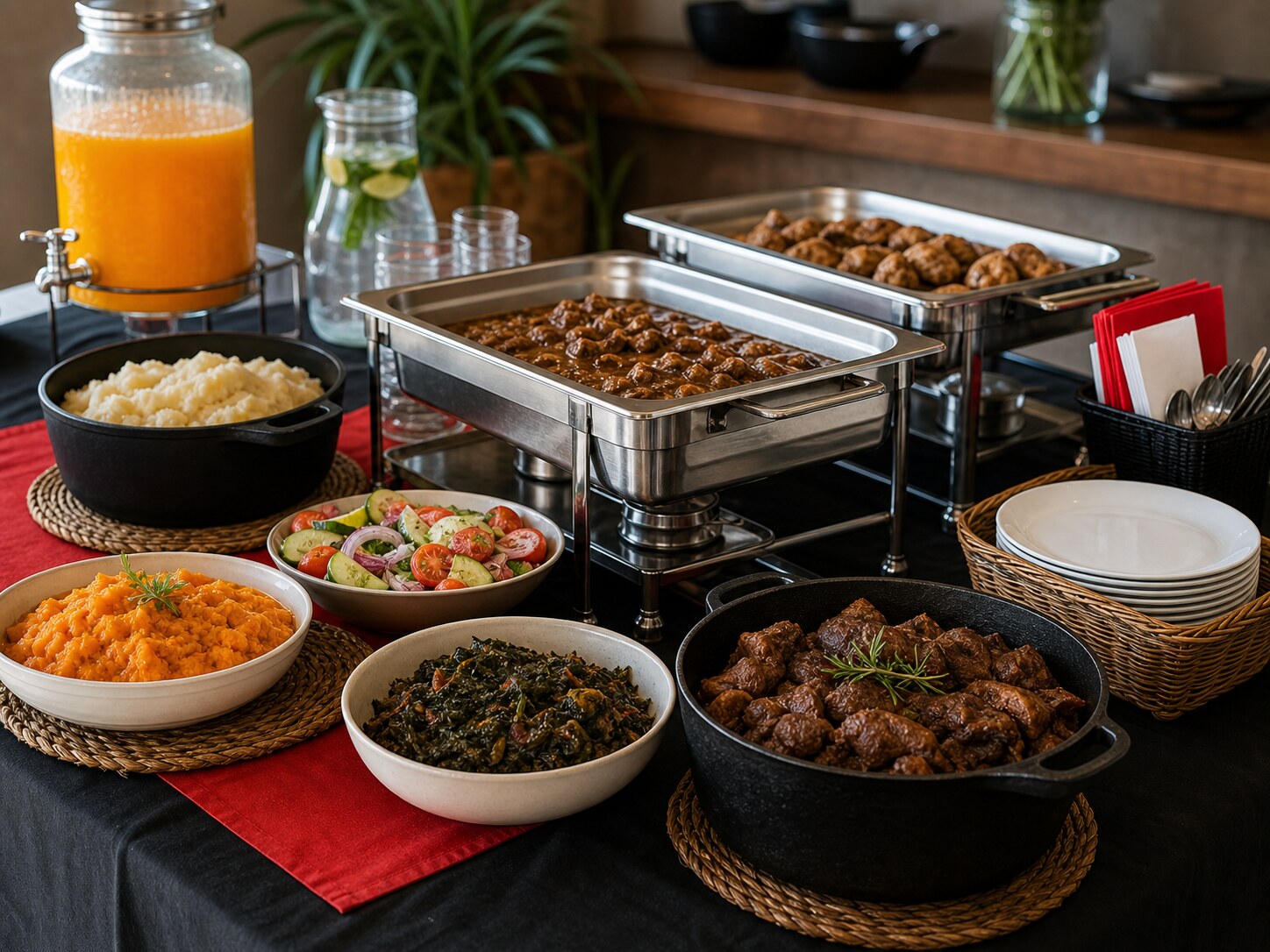 Traditional food and catering table setup
