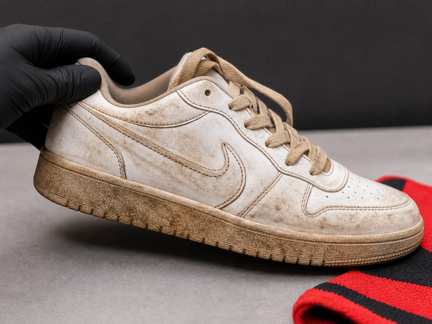 Close detail of dirty shoe before cleaning